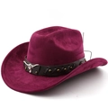 Detailed close-up of a silver bull head emblem on a burgundy suede western cowboy hat band - M (56-58cm) / Burgundy