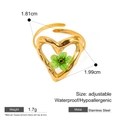 Bague cœur en acier inoxydable doré avec fleur séchée verte et anneau réglable - Style en forme de cœur avec fleur verte (JDRW2306004-GN)