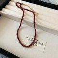 Deep red beaded necklace with a gold heart pendant on a soft jewelry display tray - 9# Necklace - Red 4mm (Titanium Steel) with Heart Pendant