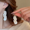 Detail of elegant shell tassel earrings with iridescent sequins and gold ear hooks - White (24# Ear Hook-Gold)