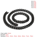 11mm black stainless steel Cuban link necklace and bracelet set with jewelry clasp - Bracelet / 11mm / Black
