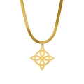 Golden Viking Celtic knot pendant necklace with sleek snake chain and hollow floral design - Gold