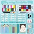 33-color water-based body paint kit with 18 brushes, stencils, and tools for face painting - Beginner Recommended Dream 8 + 15 Grid Multi-Stencil Tool Kit