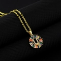 Gold letter U pendant necklace with colorful cubic zirconia stones and pave diamonds - Gold Plated Rainbow Zirconia Letter U