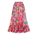 Lange damesrok met bloemenprint, felle kleuren en elastische taille voor de vakantie - Eén maat / Tropische bloemen chiffon elastische taille maxi rok