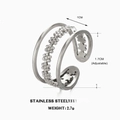 Adjustable multi-layer silver stainless steel ring with elegant floral pattern band - Flower Ring / Steel