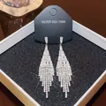 Elegant S925 silver long tassel earrings with sparkling zircon stones in a gift box - E0253 Silver Needle (Full Diamond Long Tassel Luxury Silver)