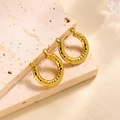 Boucles d'oreilles créoles bambou en acier titane plaqué or 18k sur support pierre - EH104/Créole Bambou à Levier