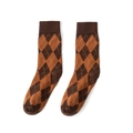 Vintage Argyle Strick-Socken in Braun und Orange für Damen in der Herbstsaison - Einheitsgröße / Brauner Rhombus