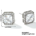 Elegant square stud earrings with white cubic zirconia and pave setting in silver tone - Clear White Large Square Style (E01049W-3)