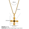 Collana a croce in acciaio inossidabile dorato con pietra occhio di tigre e dimensioni - Croce in Pietra Occhio di Tigre (HC-N40530)