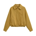 Vista frontal de chaqueta bomber de ante sintético amarillo jengibre con solapa clásica - XS / Amarillo Tierra