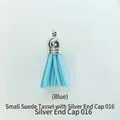 Pompon en suédine bleue avec capuchon argenté pour porte-clés et bijoux DIY - Pompon Style 16 Bleu Argent