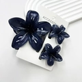 Deep blue resin plumeria flower hair claw clip set of 3 on white display card - Dark Blue Set (including Cards)