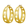 Polished gold stainless steel hoop earrings with cutout star patterns for women - Hollow Star / 40mm Pair / Gold