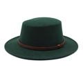 Détail du chapeau en feutre de laine vert foncé avec ruban en cuir tressé marron - M (56-58cm) / Vert Foncé
