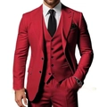 Detail of red slim fit three-piece men's suit with single-breasted jacket and matching vest - Red