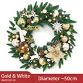 50cm gold-weißer Weihnachtskranz mit LED-Lichtern, Rentierfigur und Tannenzapfen - 50cm Gold und Weiß