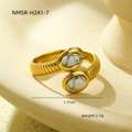 Gold titanium steel ring with twisted band and dual white oval natural stone insets - One Size / White