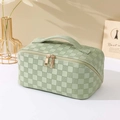Beauty case verde a scacchi con grande capacità e doppia cerniera dorata decorativa - verde chiaro