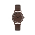 Minimalistische dunkelbraune Quarzuhr mit weißen Ziffern und elastischem Metallarmband - Braun