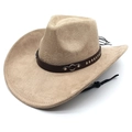 Classic western cowboy hat in tan suede with silver studs and adjustable chin strap - Camel / M (56-58cm)
