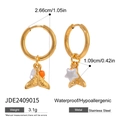 Detail of gold stainless steel fish tail and star earrings with size measurements - Fish Tail Star And Orange Bead Charm Style (JDE2409015)