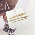 3-piece hair clip set featuring beige marble acetate and gold metal slide pins - 8# Off-White & Gold Barrettes 3Pcs Set