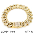 Iced out 14mm gold-plated Cuban link bracelet with 205mm length and box clasp - Gold 205x14mm (KB170710-MZOZ)