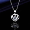 Exquisite silver heart pendant necklace featuring a central round stone with diamond accents - Xl-129 [with Cross Chain]