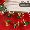 Colgantes navideños para uñas con lazo dorado y campanas rojas y verdes, set de 5 - Lazo Dorado + Campana Roja Verde