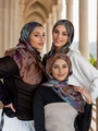 Ethnic digital print chiffon hijab scarves for women with brown and blue abstract patterns - 180cm / Brown Blue Purple Abstract Print (YW343)