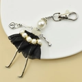 Detail of handmade ballet dancer keychain with white pearl head and black mesh tutu - 09-Black Mesh Ballet Dancer
