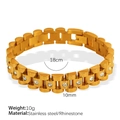 Bracciale a maglie di orologio placcato oro 18k in acciaio con strass bianchi lucidi - 18 cm di lunghezza / 10 mm di larghezza / Oro