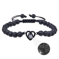 Pink zebra stone bracelet with heart projection stone and adjustable black braided cord - Lava Rock Bracelet