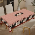 Christmas tablecloth with red gingham check pattern and cartoon hen illustrations - Zb695-6