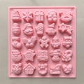 Pink silicone mold with 25 Christmas patterns for chocolate pudding and cake baking - Rice Pink