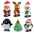6-piece Christmas clockwork toy set including Santa, reindeer, penguin and Xmas tree - Christmas Wind Up 6pcs Set H