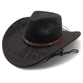 Detail of black western cowboy hat featuring silver star studs on brown leather band - M(56-58cm) / Black