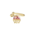 Detailed close-up of jellyfish-shaped earring with pink gemstone and gold tentacles - Gold-Pink Jellyfish