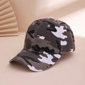 Adjustable baseball cap featuring a classic dark grey and white camouflage pattern - One Size / Solid Back Style / Black Gray White Camouflage