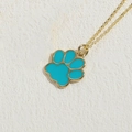 Chic golden cat paw pendant necklace with vibrant blue enamel inlay for women - Blue