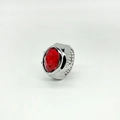 Vintage silver finger watch ring with red gemstone and flexible elastic band - Red