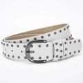 Witte lederen riem met dubbele rij metalen klinknagels en donkergrijze gesp voor - 107*3.3CM / Wit