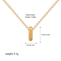 Detail view of gold bar pendant necklace with specific size and length dimensions - Letter I