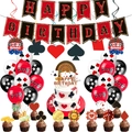 Casino theme party decoration set with poker napkins, plates and happy birthday banner - 5-Piece Set-Poker