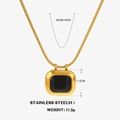 Collier doré en acier inoxydable avec pendentif carré noir et détails techniques affichés - Noir