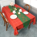 Weihnachtstischläufer mit roter Karotischdecke und grünen Häkelspitzen-Fransendetails - 33cm*183cm / Grün
