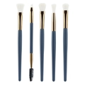 5-piece Morandi blue eye makeup brush set with gold ferrules and soft white bristles - 5 Pcs Eye Shadow Brushes with Spoolie