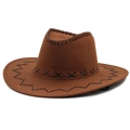 Chapeau de cow-boy en daim marron avec surpiqûres noires et œillets d'aération - M(56-58cm) / Couleur caramel